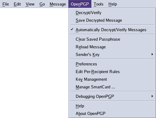 OpenPGP меню