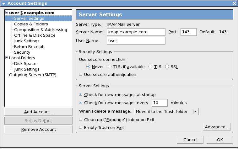 Настройки за достъп до IMAP сървъра без използване на TLSv1/SSLv3