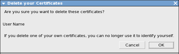 Меню за потвърждаване на изтриването на сертификата