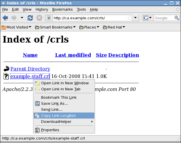 Копиране в паметта на адреса към CRL файл