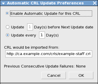 Настройки за автоматична актуализация на CRL