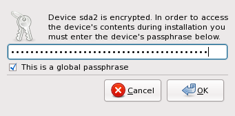 Anaconda: Глобално задаваема парола за криптиране/декриптиране на LUKS дялове