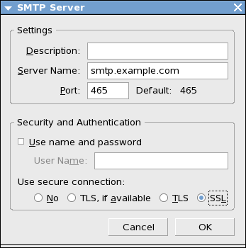 Настройки за достъп до SMTP сървъра с използване на SSLv3